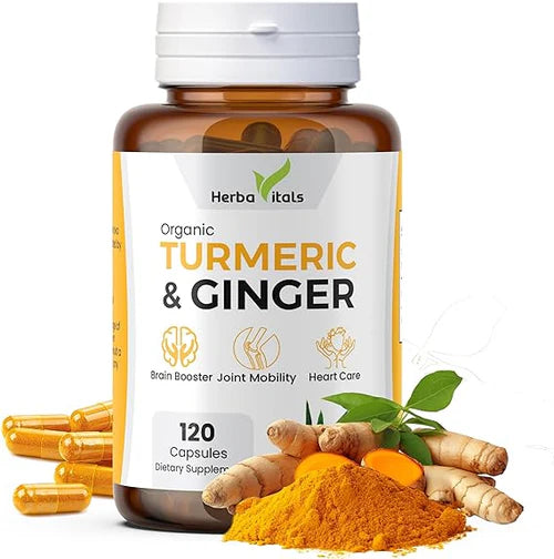 Organic Turmeric & Ginger Supplements 500mg - 120 Capsule