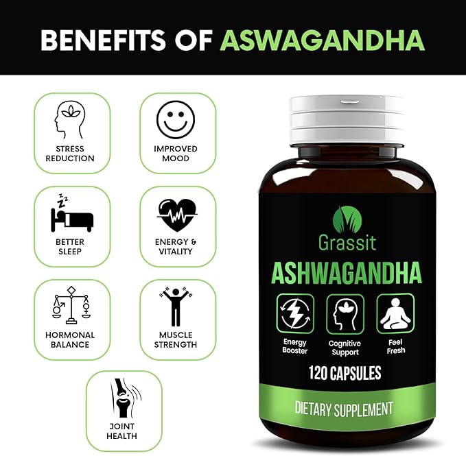 Grassit Pure Ashwagandha Supplement 500 mg | 120 Capsules