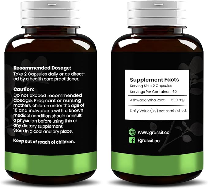 Grassit Pure Ashwagandha Supplement 500 mg | 120 Capsules