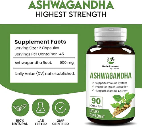 Natural Ashwagandha Capsules 90 Count - Optimal Wellness Solution