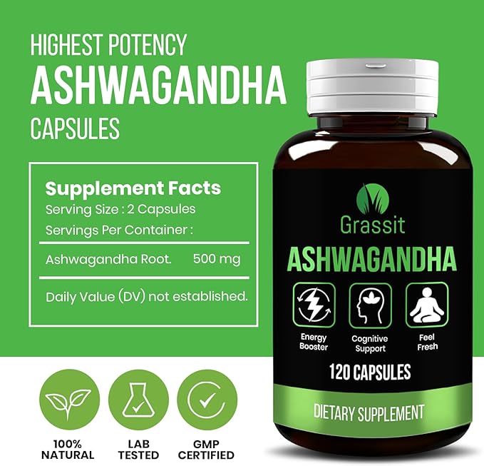 Pure Ashwagandha Supplement 500 mg | 120 Capsules