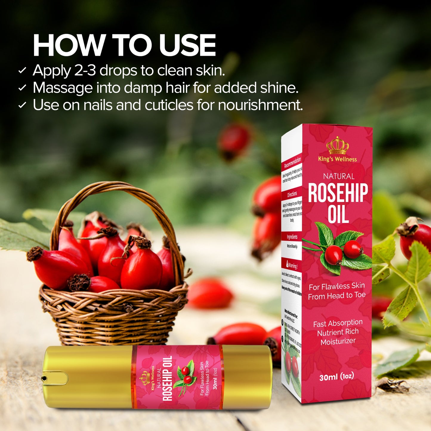 King's Wellness Rosehip Face Oil for Men & Women