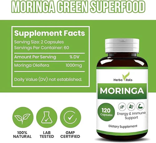 Moringa Capsules Supplement 500 mg | 120 count